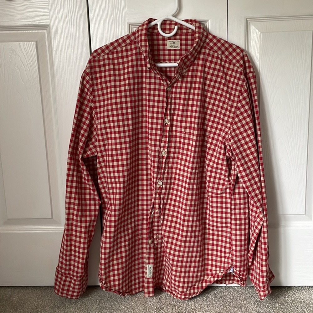 Mens J Crew red checkered button down XL